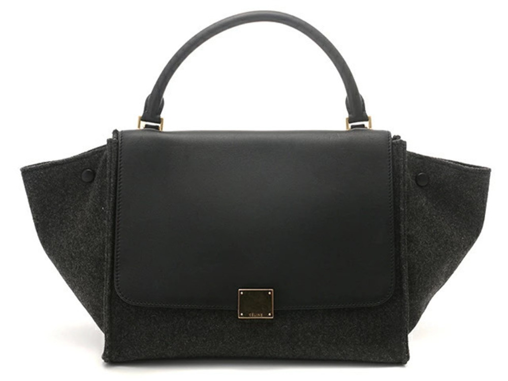 Celine Trapeze Shoulder Bag Felt Calfskin Black Gray